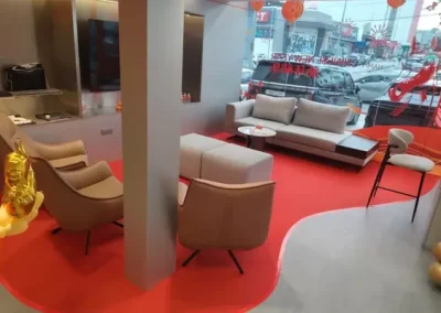 Chain Outlet Retail shop red premium carpet installation
